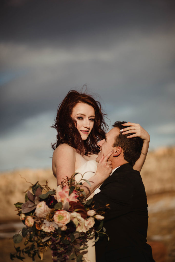 Wedding Professional Photographer in Denver, Colorado. Beautiful bride and groom in a professional photo session, amazing bride in a gougers wedding dress